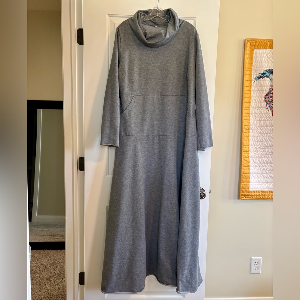 Gray Long Sleeve Cowl Neck Women's Dress